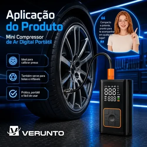 Compressor Portátil Car Air Pump Digital Com Visor Para Carro Moto Bike Calibrador De Pneu Multifuncional